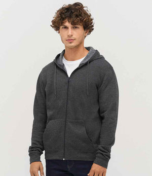 Stone Zip Hooded Sweatshirt in Charcoal Marl, model photo (1)