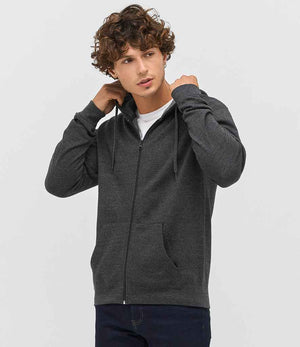Stone Zip Hooded Sweatshirt in Charcoal Marl, model photo (2)