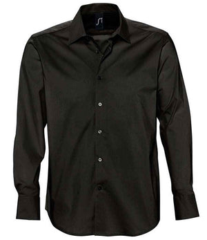 Brighton Long Sleeve Fitted Shirt in Black, front view