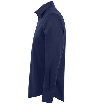 Brighton Long Sleeve Fitted Shirt in Dark Blue, left side view