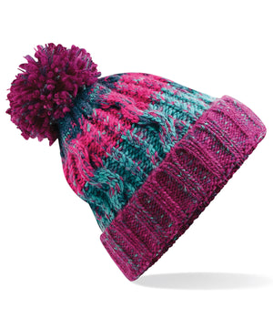Corkscrew pom pom beanie