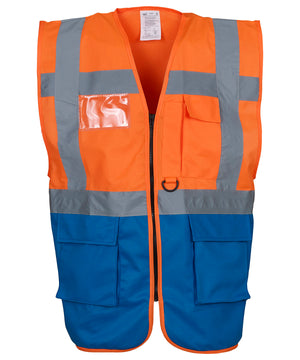 Multifunctional Executive Hi-Vis Waistcoat (Hvw801) in Orange/Royal Blue