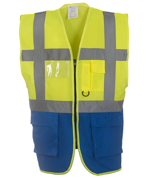 Multifunctional Executive Hi-Vis Waistcoat (Hvw801) in Yellow/Royal Blue