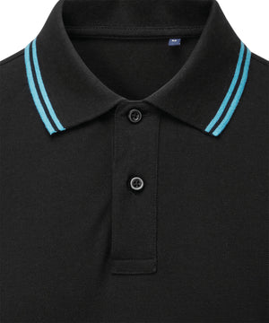 Men's Classic Fit Tipped Polo in Black/Turquoise, front view