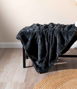 Extra Large Plush Fleece Blanket in Black, front view