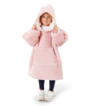 Kids Oversized Hooded Blanket in Blush Pink, model photo (2)