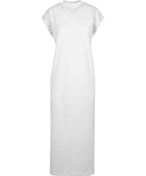 Women’s Long Extended Shoulder Dress in White, front view