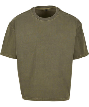 Vintage Cropped Heavy Oversized Tee in Warm Khaki, front view