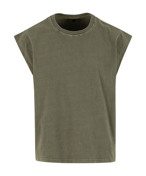 Vintage Cropped Heavy Sleeveless Tee in Warm Khaki, front view