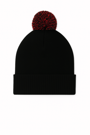 Pom Pom Beanie - Black/Red