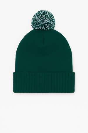 Pom Pom Beanie - Bottle Green/Off White