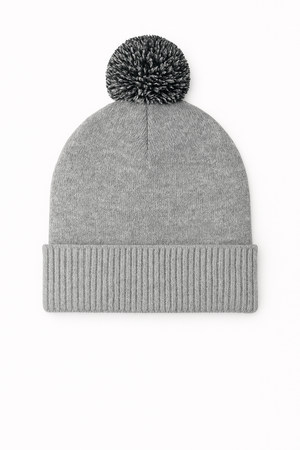 Pom Pom Beanie - Heather Grey/Black