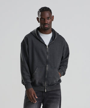 Lifestyle photo of the Vintage Washed Zoodie in Washed Black