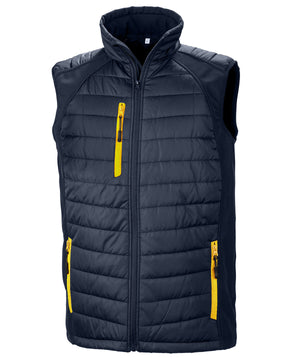 Compass Padded Softshell Gilet in Navy/Yellow, front view