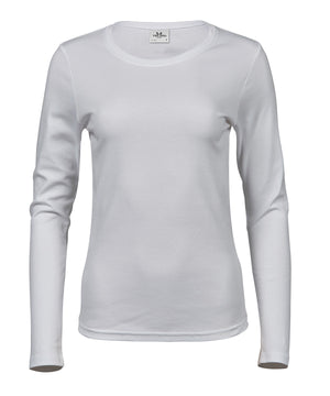 Women’s Long Sleeve Interlock Tee (590) in White, front view