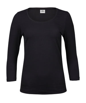 Women’s Stretch 3/4-Sleeve Tee (460) in Black, front view