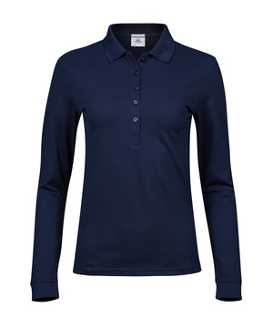 Women’s Luxury Stretch Long Sleeve Polo (146) in Navy, front view