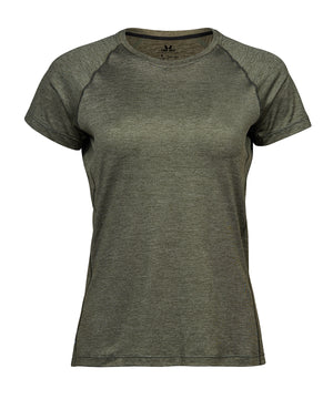 Women’s Cooldry Tee (7021) in Olive Melange, front view