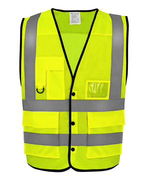 Hi-Vis Superior Open Mesh Button Waistcoat (Hvw860) in Hi-vis Yellow, front view