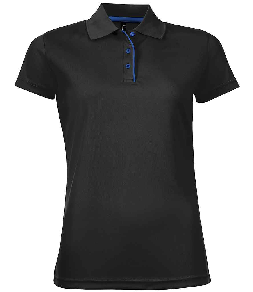 Ladies Performer Piqué Polo Shirt in Black, front view