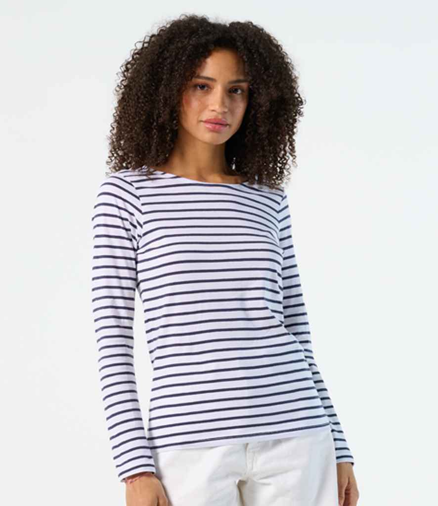 Ladies Marine Long Sleeve Striped T-Shirt, model photo