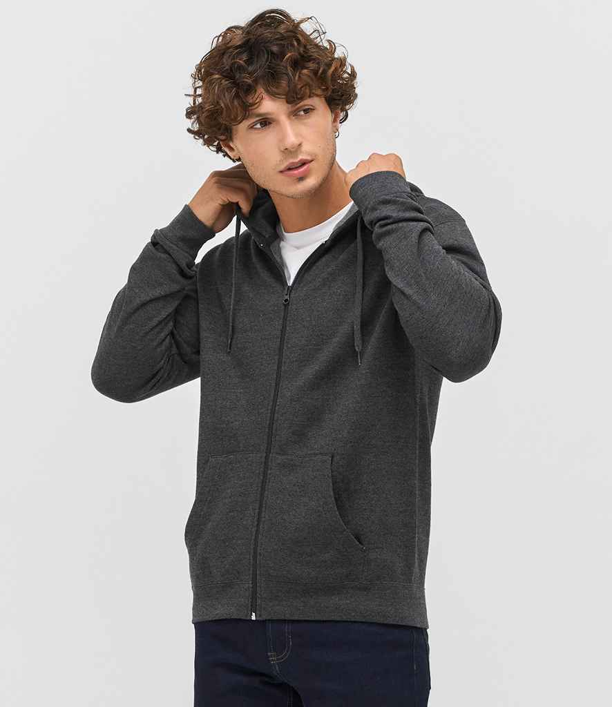 Stone Zip Hooded Sweatshirt in Charcoal Marl, model photo (2)