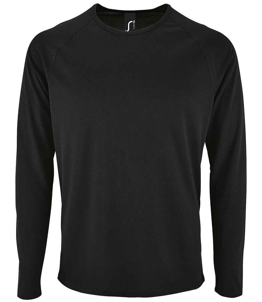 Sporty Long Sleeve Performance T-Shirt in Black, front view