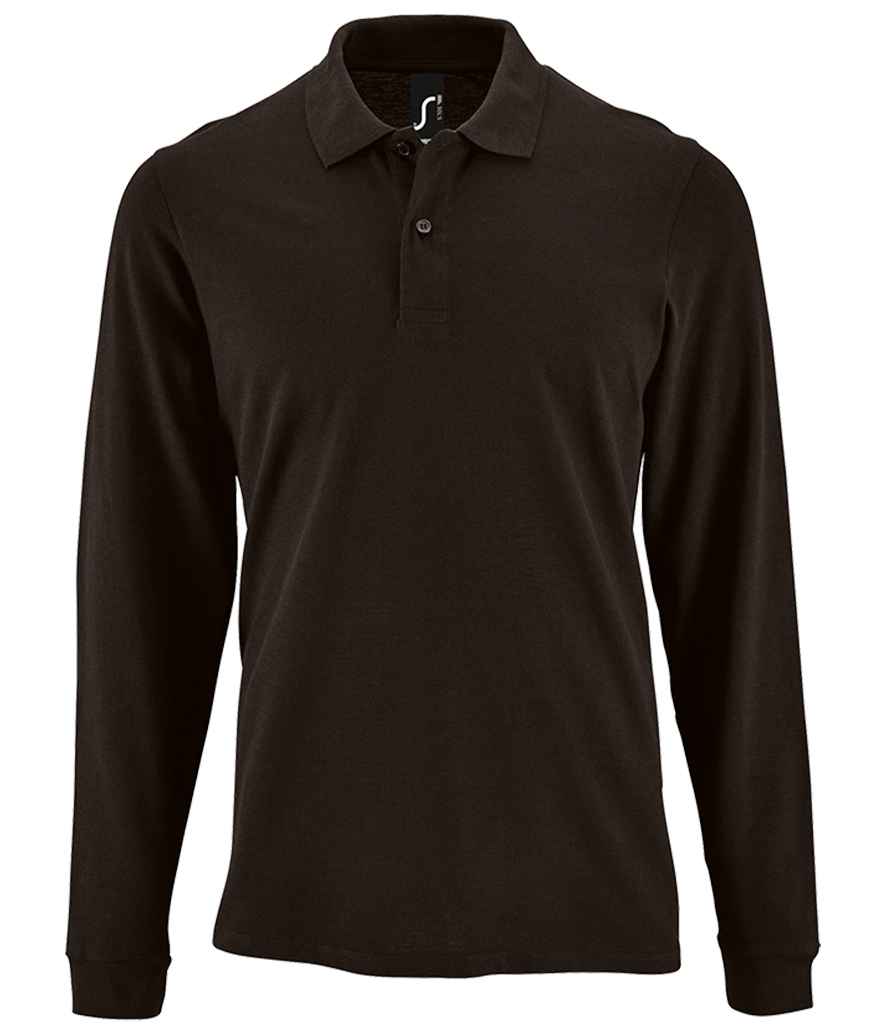 Perfect Long Sleeve Piqué Polo Shirt in Black, front view