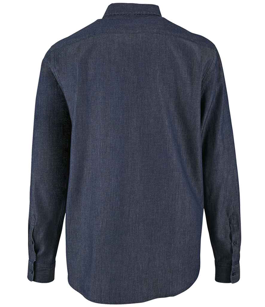 Barry Long Sleeve Denim Shirt in Denim Brut, back view