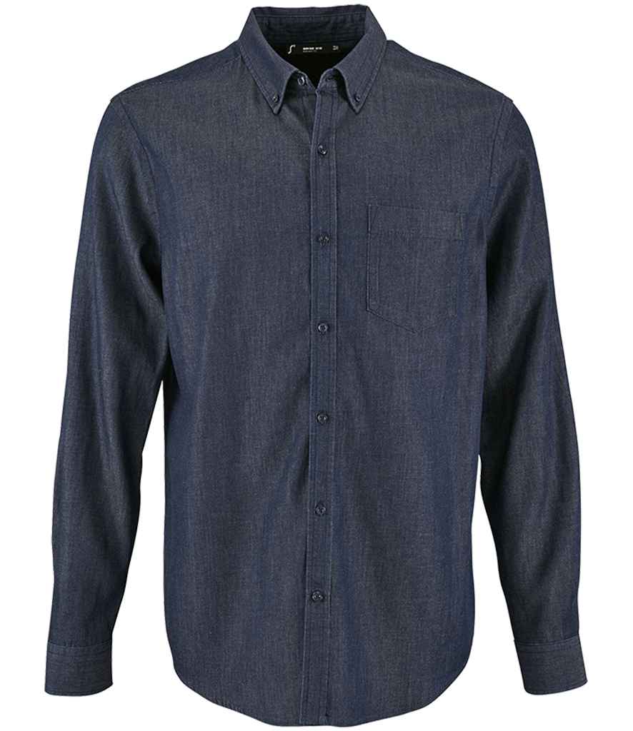 Barry Long Sleeve Denim Shirt in Denim Brut, front view