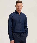 Barry Long Sleeve Denim Shirt in Denim Brut, model photo