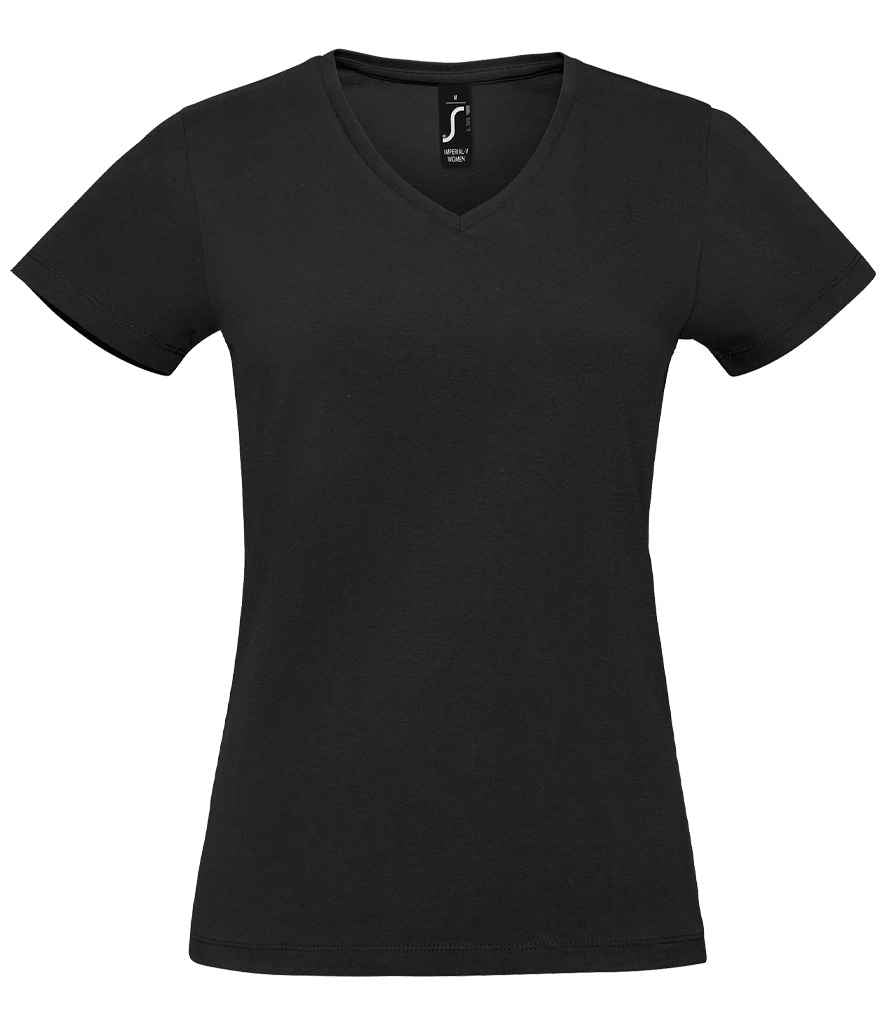 Ladies Imperial V Neck T-Shirt in Deep Black, front view