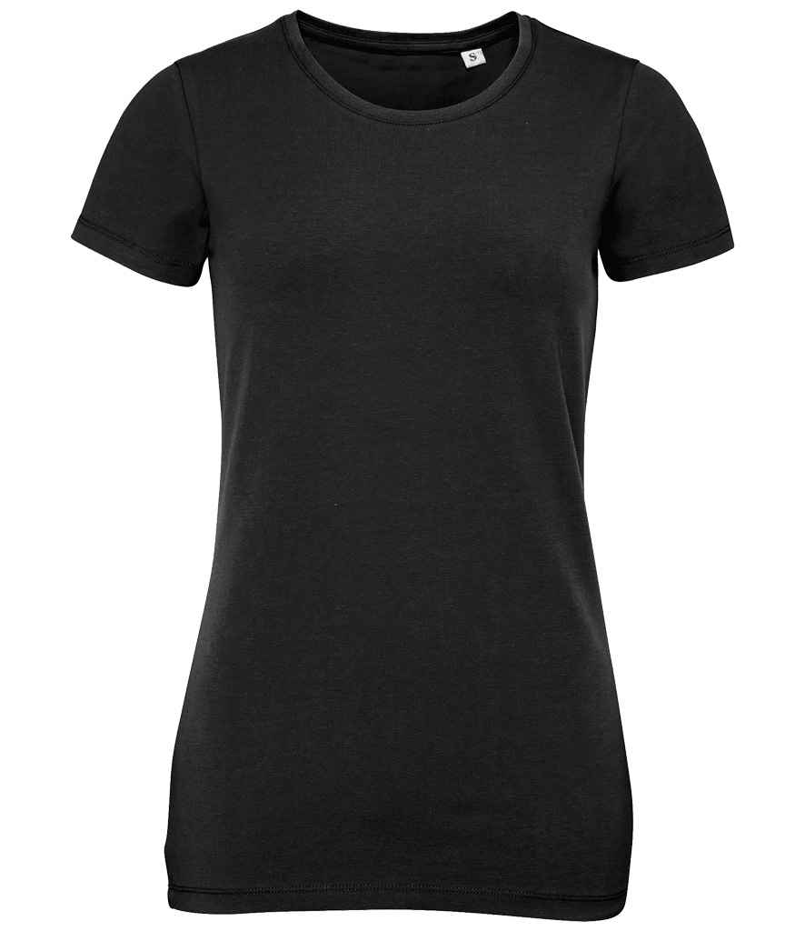 Ladies Millenium Stretch T-Shirt in Deep Black, front view
