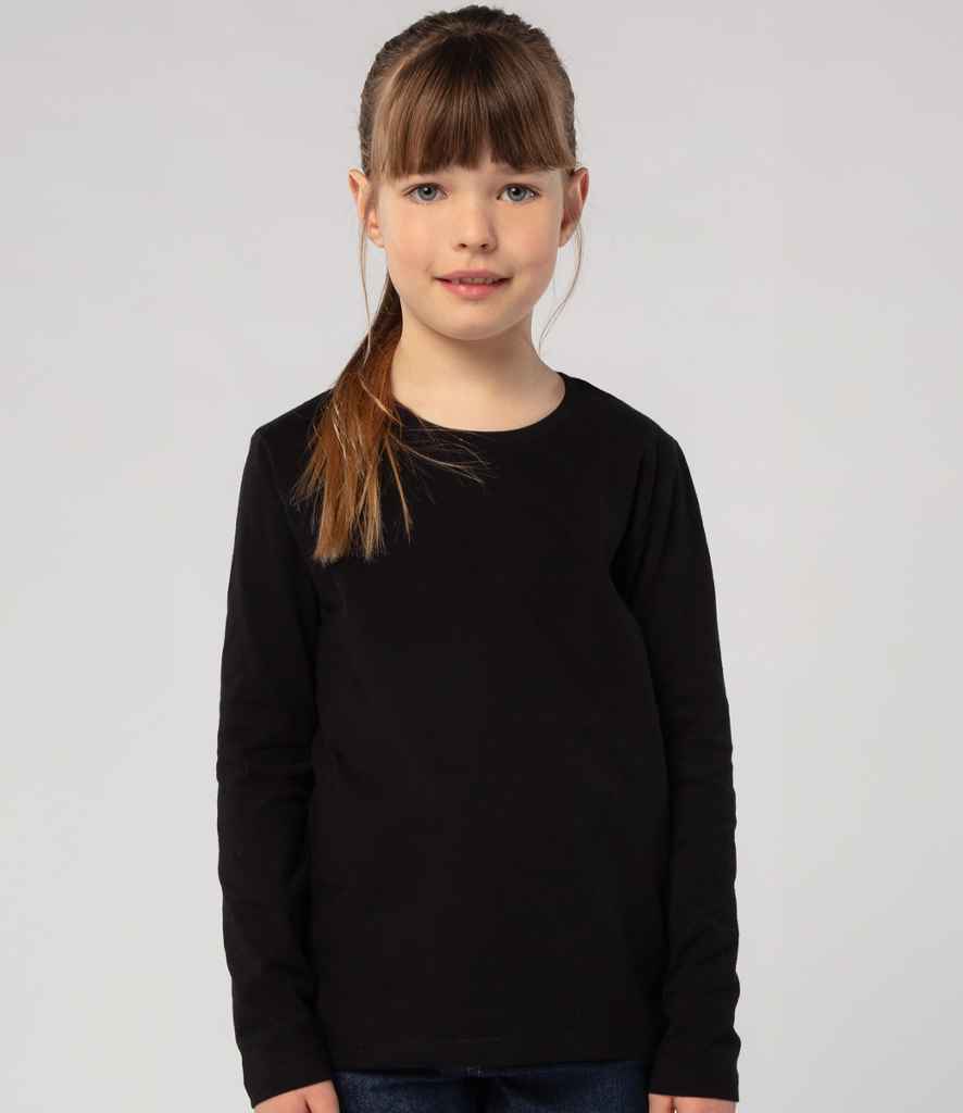 Kids Imperial Long Sleeve T-Shirt in Deep Black, model photo