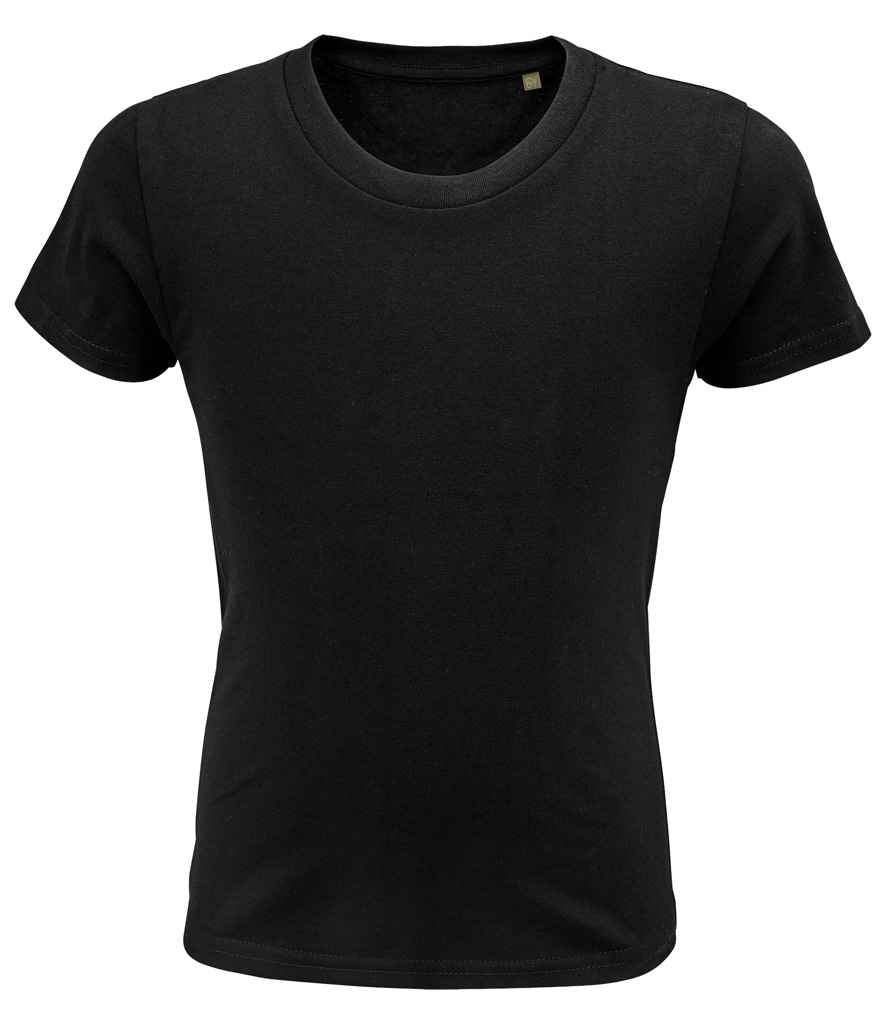 Kids Pioneer Organic T-Shirt in Deep Black, front view