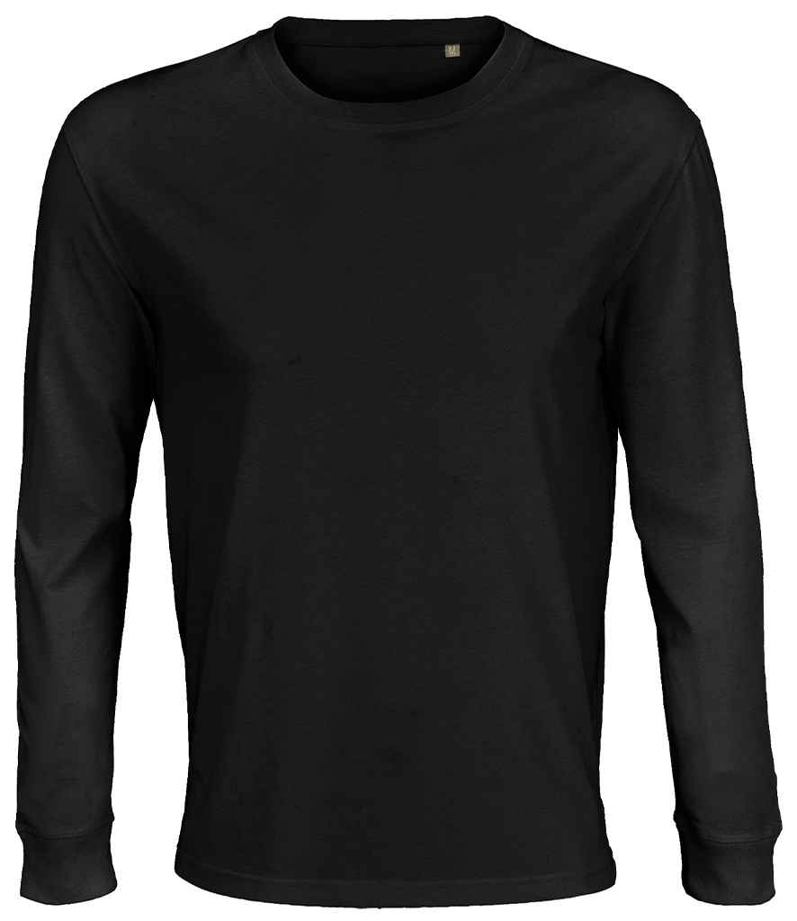 Unisex Pioneer Long Sleeve T-Shirt in Deep Black, front view