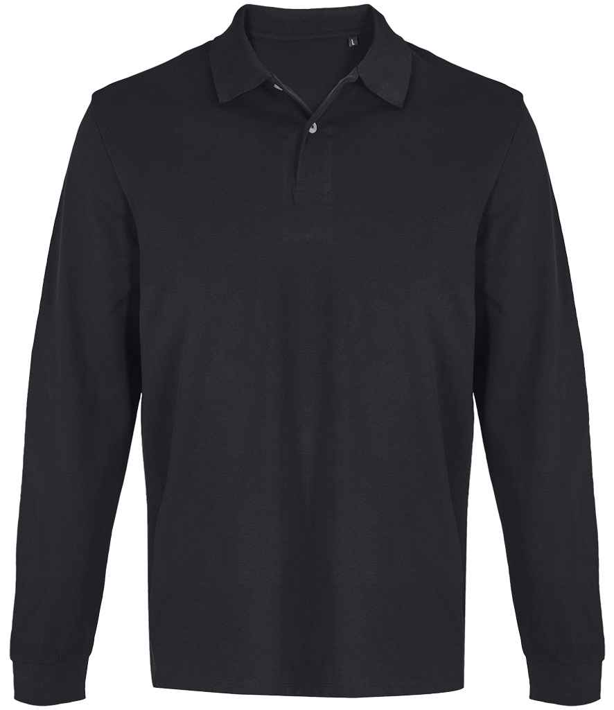 Unisex Pacific Long Sleeve Piqué Polo Shirt in Black, front view