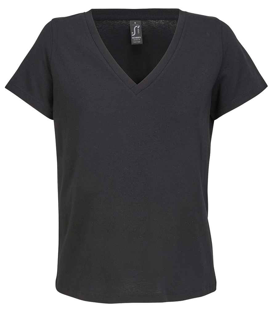 Ladies Regent V Neck T-Shirt in Deep Black, front view