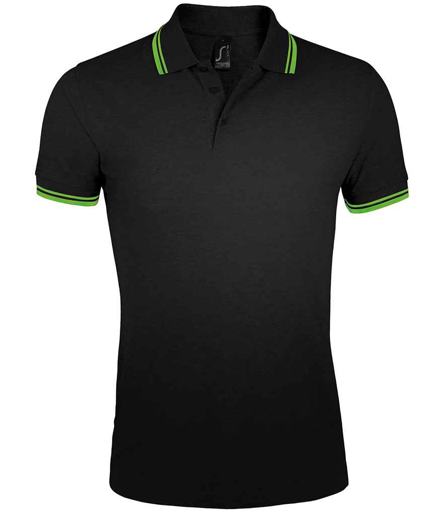 Pasadena Tipped Cotton Piqué Polo Shirt in Black/Lime Green, front view
