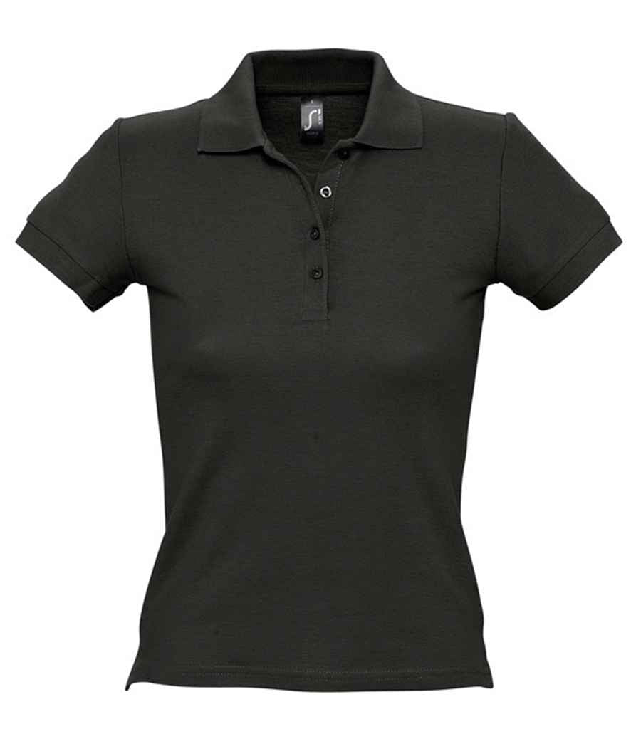 Ladies People Cotton Piqué Polo Shirt in Black, front view