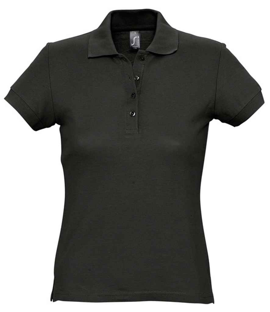 Ladies Passion Cotton Piqué Polo Shirt in Black, front view