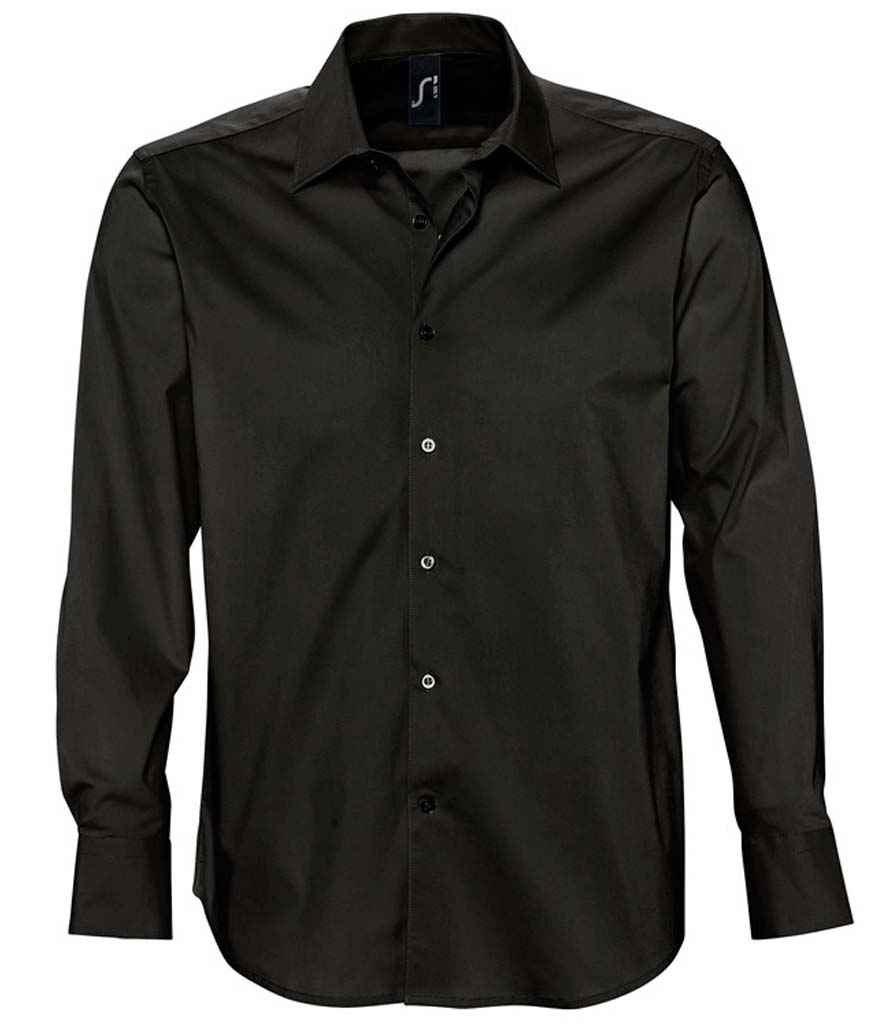 Brighton Long Sleeve Fitted Shirt in Black, front view