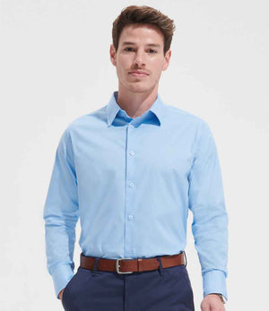 Brighton Long Sleeve Fitted Shirt in Bright Sky, model photo