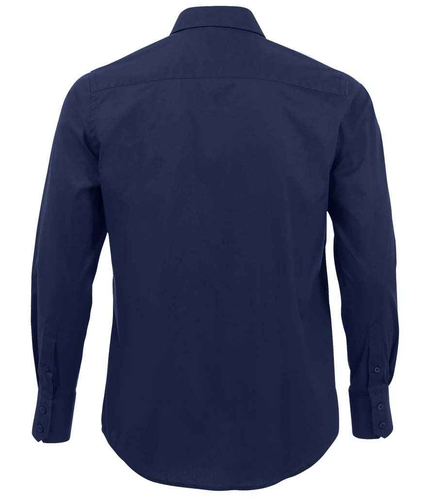 Brighton Long Sleeve Fitted Shirt in Dark Blue, back view