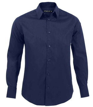 Brighton Long Sleeve Fitted Shirt in Dark Blue, front view