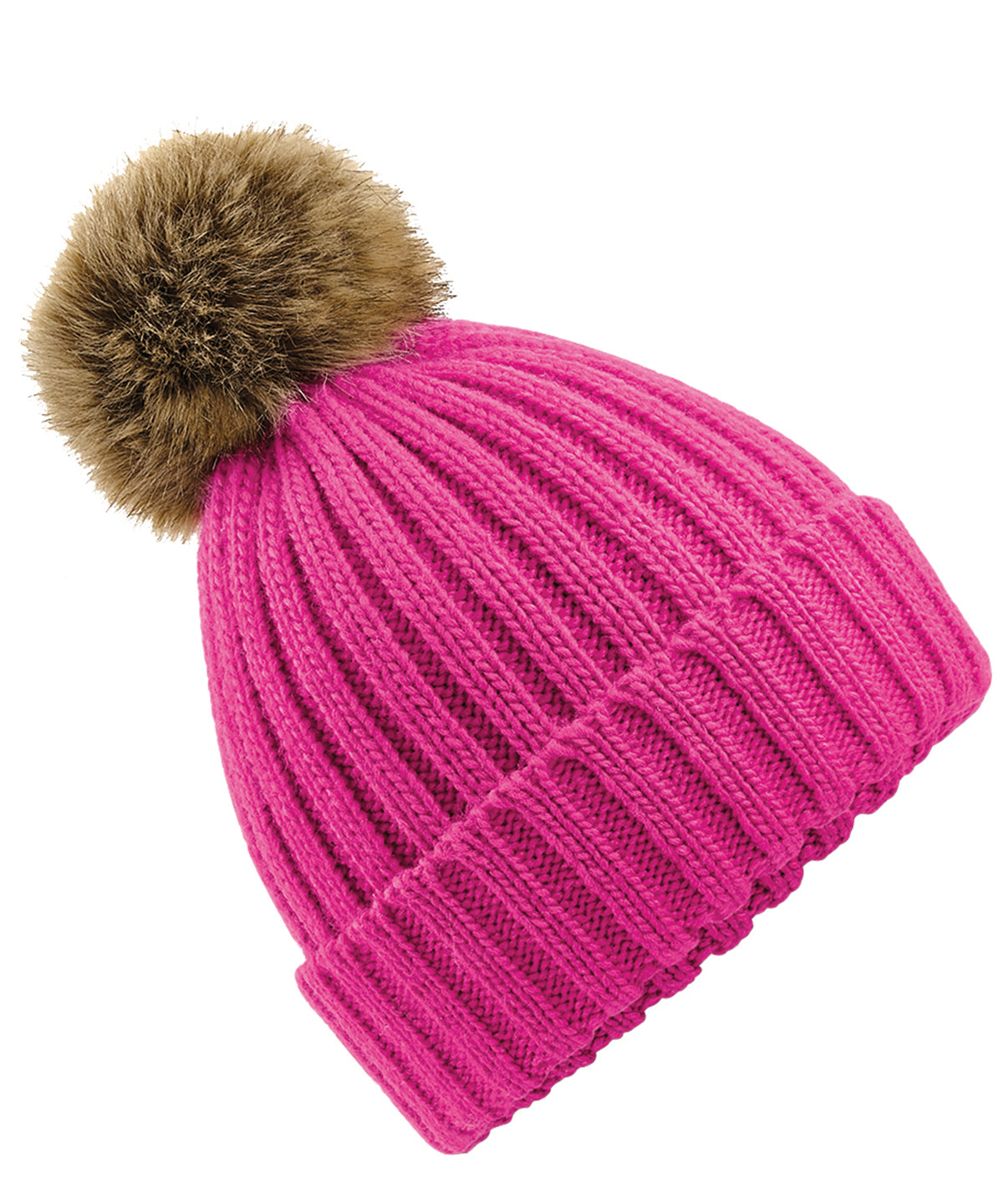 Fur Pop Pom Chunky Beanie in Fuchsia