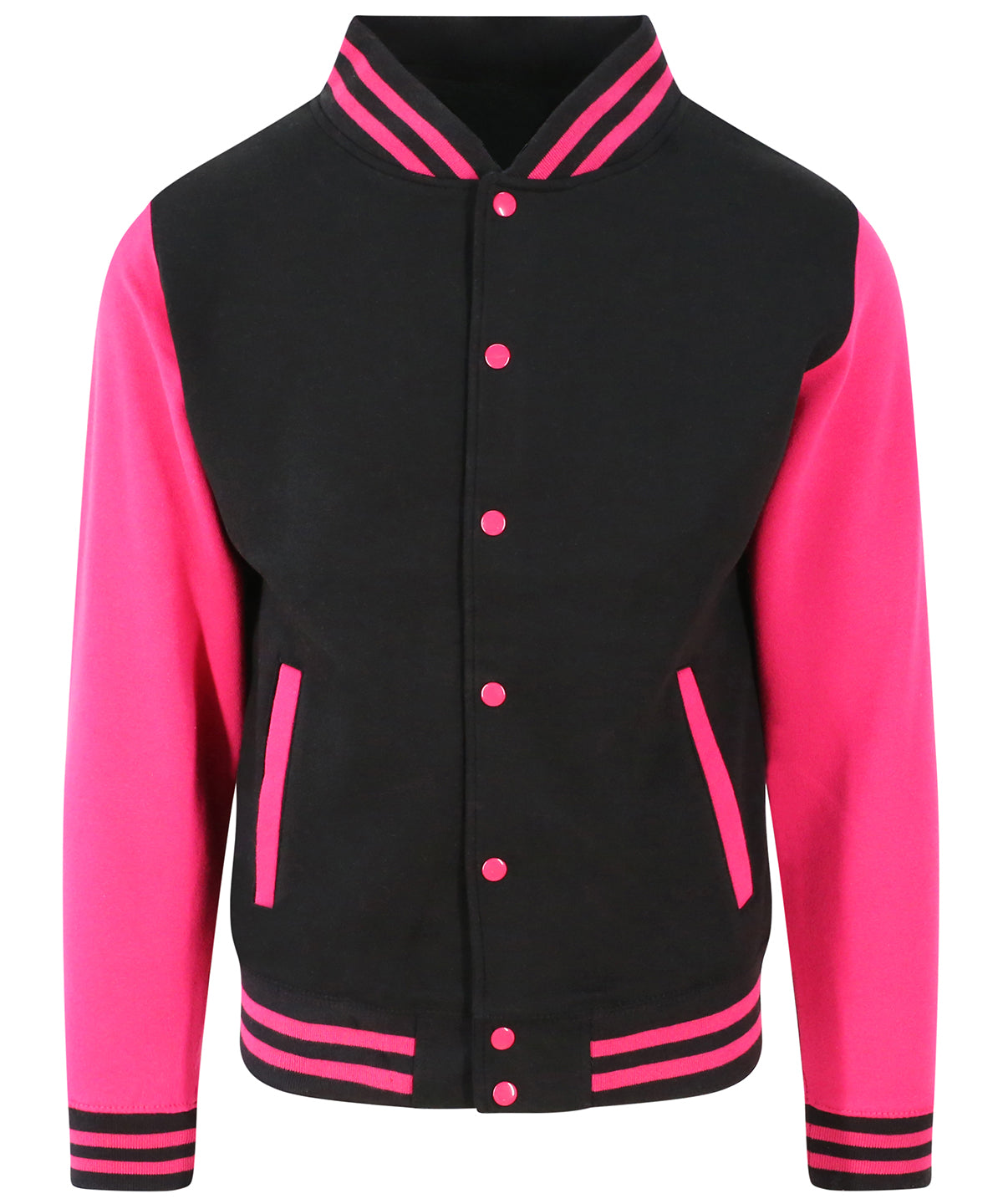 Varsity Jacket in Jet Black/Hot Pink