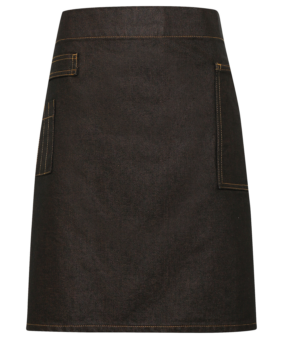 Division Waxed-Look Denim Waist Apron in Black/Tan Denim