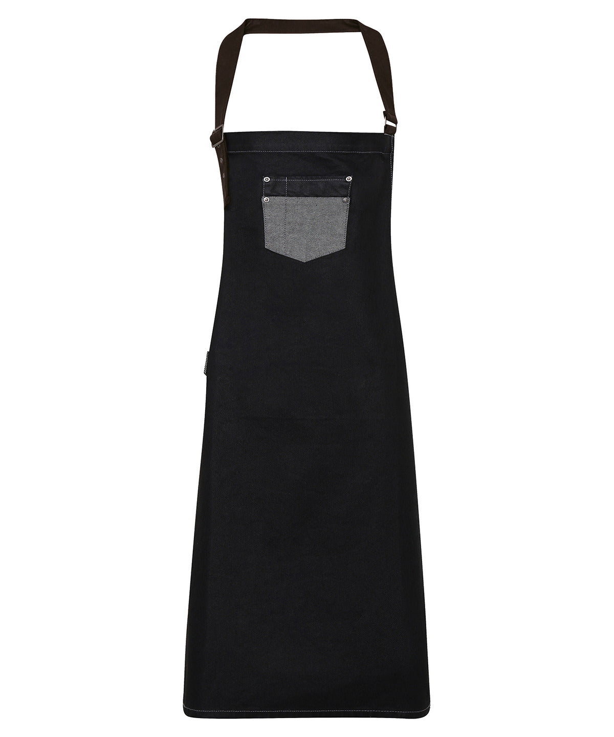Division Waxed-Look Denim Bib Apron with Faux Leather in Black Denim