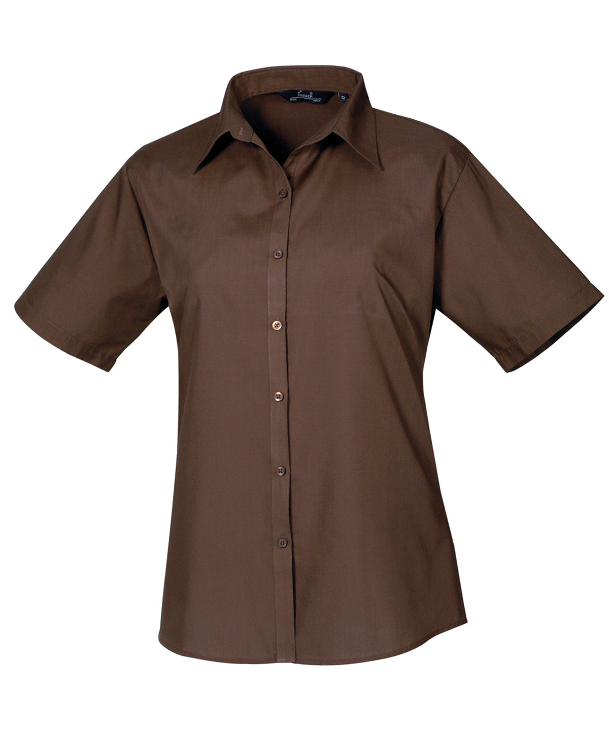 Women's Short Sleeve Poplin Blouse in Brown